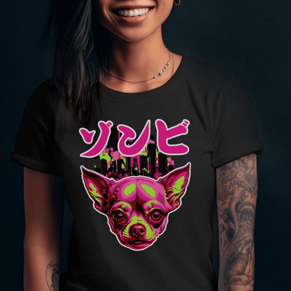 Zombie Apocalypse Dog Shirt, Creepy Cute Angry Chihuahua T-Shirt, Funny Sci-Fi Horror Tshirt, Gift for Chihuahua Mom, Japanese Streetwear T