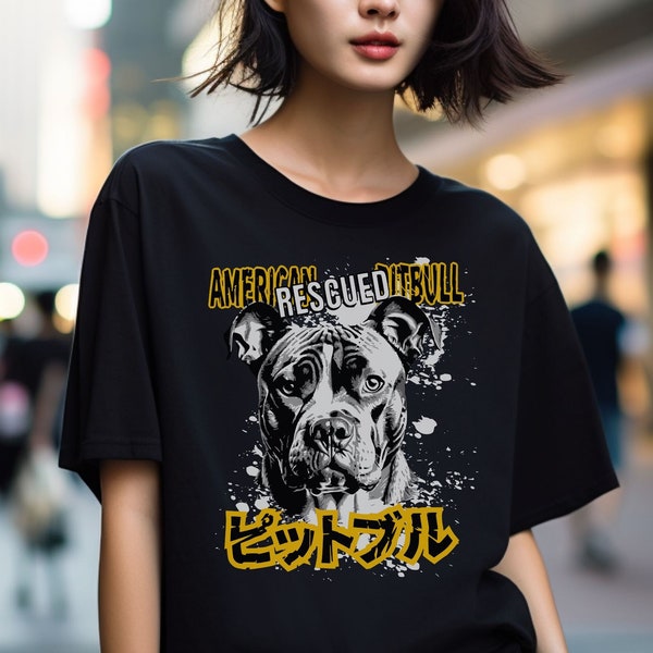 American Pitbull Graphic Tee, Pit Bull Lover Shirt, Bully Breed Owner T-Shirt, Rescue Dog Tshirt, Gift for Pitty Mom, Japanese Streetwear T