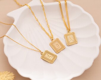 Handmade Engraved Initial Pendant Necklace, Custom Initial Necklace,  Gold Charm Necklace - Dainty Initial Necklace - Christmas Gifts