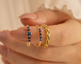 Set of 3 Dainty Blue Gemstone Rings - Sapphire Stacking Ring Set - Sapphire Jewelry - Birthstone Jewelry - Minimalist - Christmas Gifts
