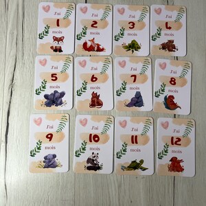 Cartes étapes bébé personnalisées – Lot de cartes mois par mois – Souvenir naissance – Cadeau bébé fille ou garçon – Prénom personnalisé