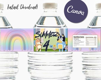 Bluey Birthday Water Bottle Label • Bluey Party Favor • Editable Canva Template • Bluey Printable • Birthday Decorations • Instant Download