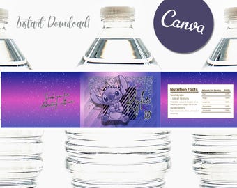 Stitch Birthday Water Bottle Label  • Stitch Party Favor • Editable Template • Stitch  Printable • Birthday Decorations • Instant Download