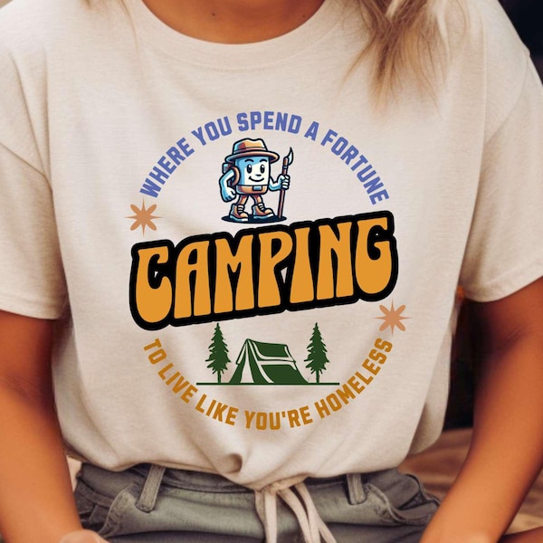 Camiseta divertida de camping y senderismo, estilo retro vintage, para campistas, regalo para papás amantes de la vida en autocaravana.