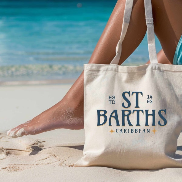 St Barths Canvas Tote Bag resort bag tropical island tote bag French West Indies Caribbean tote gift for traveler beach bag carry on bag