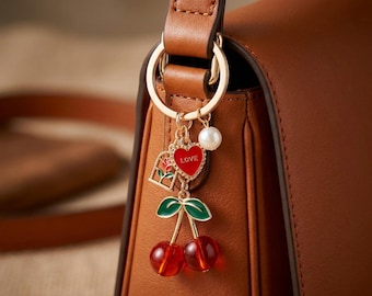 Cherry keychain/purse charm inexpensive gift mom, friend, fruit lover