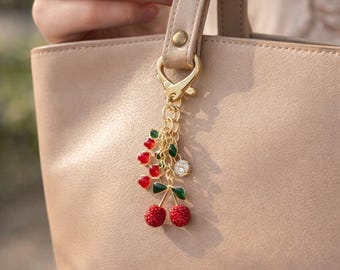 Cherry keychain/purse charm inexpensive gift mom, friend, fruit lover
