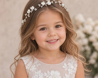 Flowers and Pearls Flower girl crown wedding head piece