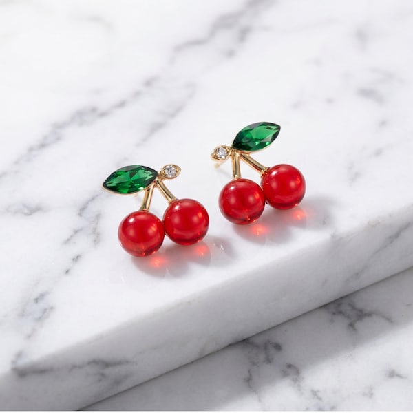 Cherry earrings large or small cherries lover gift Stud and Drop style for friend