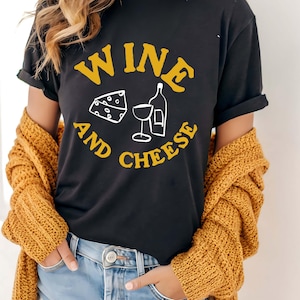 Wine And Cheese Tshirt Doodle Wine Bottle And Cheese Wine  and Charcuterie Lover Gift Cute Retro Cheese Tasting Outfit Girls Night Out Tee