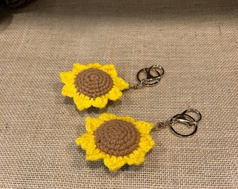 Crocheted Sunflower keychain purse charm summer gift for mom teacher