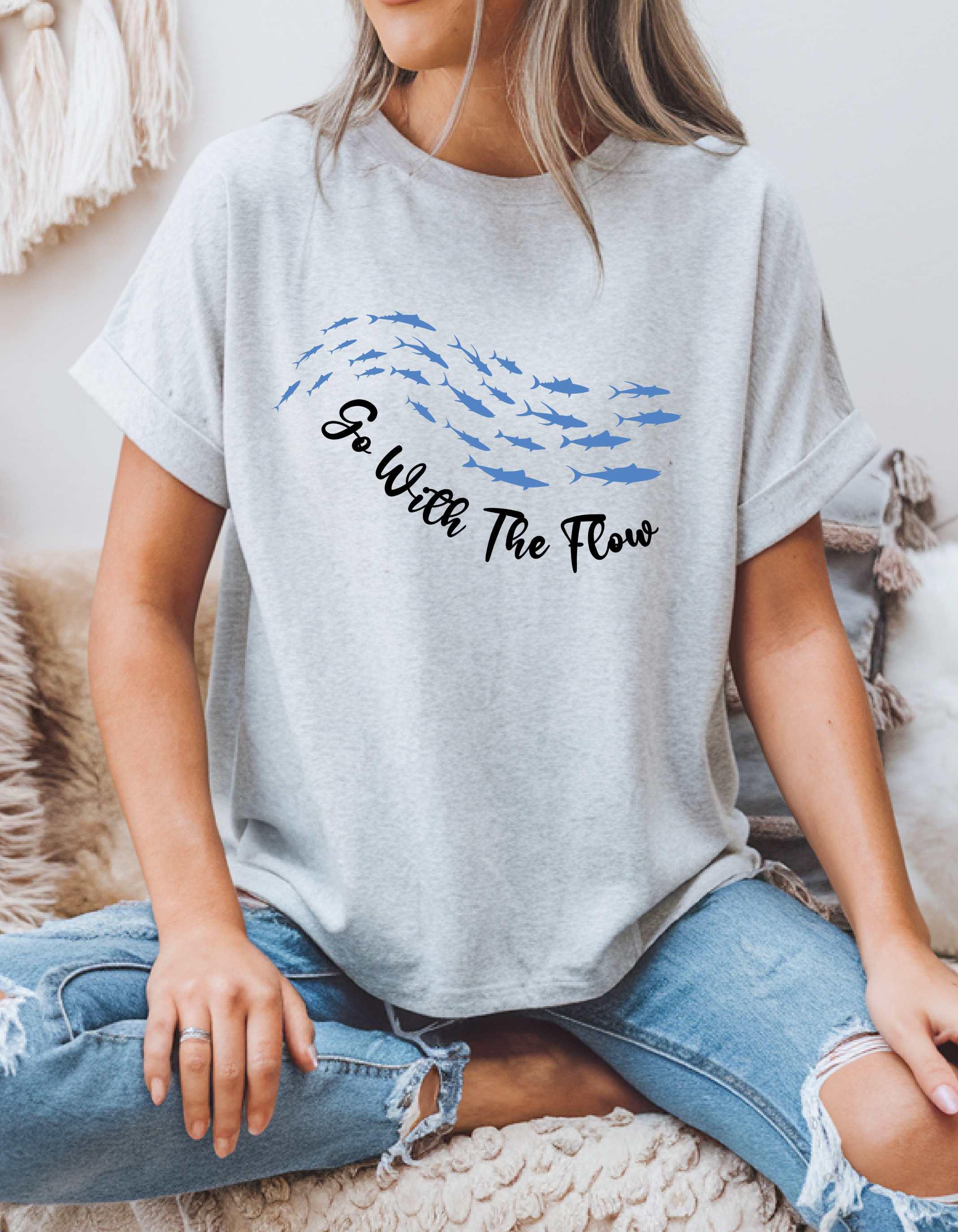 Fish Tshirt Motivational Zen Ocean go with the flow 100% cotton Tee