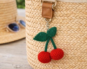Crocheted Cherry keychain/purse charm inexpensive gift mom, friend, fruit lover