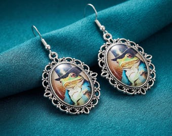 Whimsical frog earrings fantasy cottage core jewelry gift