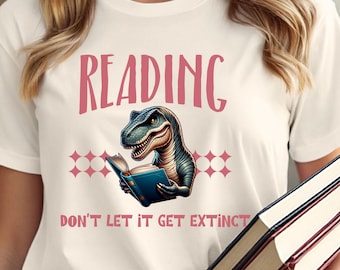 Dinosaur Reading Tee Fun T-Rex tshirt Book Lover Gift 100 cotton