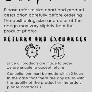 Pu&ograve; includere: Grafica con il testo "Shop Policies" e informazioni su resi, cambi e dettagli dell'ordine. Il testo include dettagli sulle variazioni del prodotto, sui resi e sulle cancellazioni. L'immagine include anche il logo KWS Vision Designs.