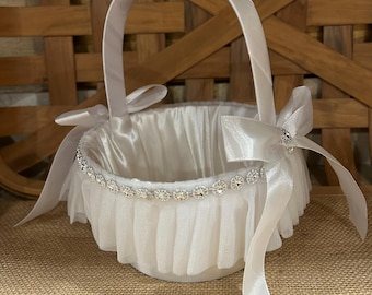 Flower Girl Basket Satin with Tulle Wedding Accessory for 2-10 year old