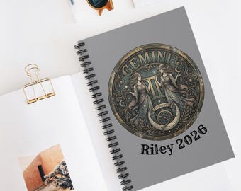 Quaderno a spirale personalizzato Gemelli con righe per appunti astrologici e ricordi.