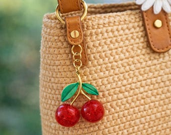 Cherry keychain/purse charm inexpensive gift mom, friend, fruit lover