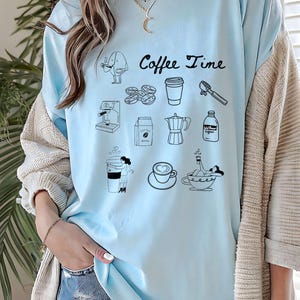 Comfort Color Unisex Coffee T-shirt Caffeine Lover Gift Coffee Addict Java Junkie Latte Barista Machine Mug Icon Trendy Cozy Casual Fashion