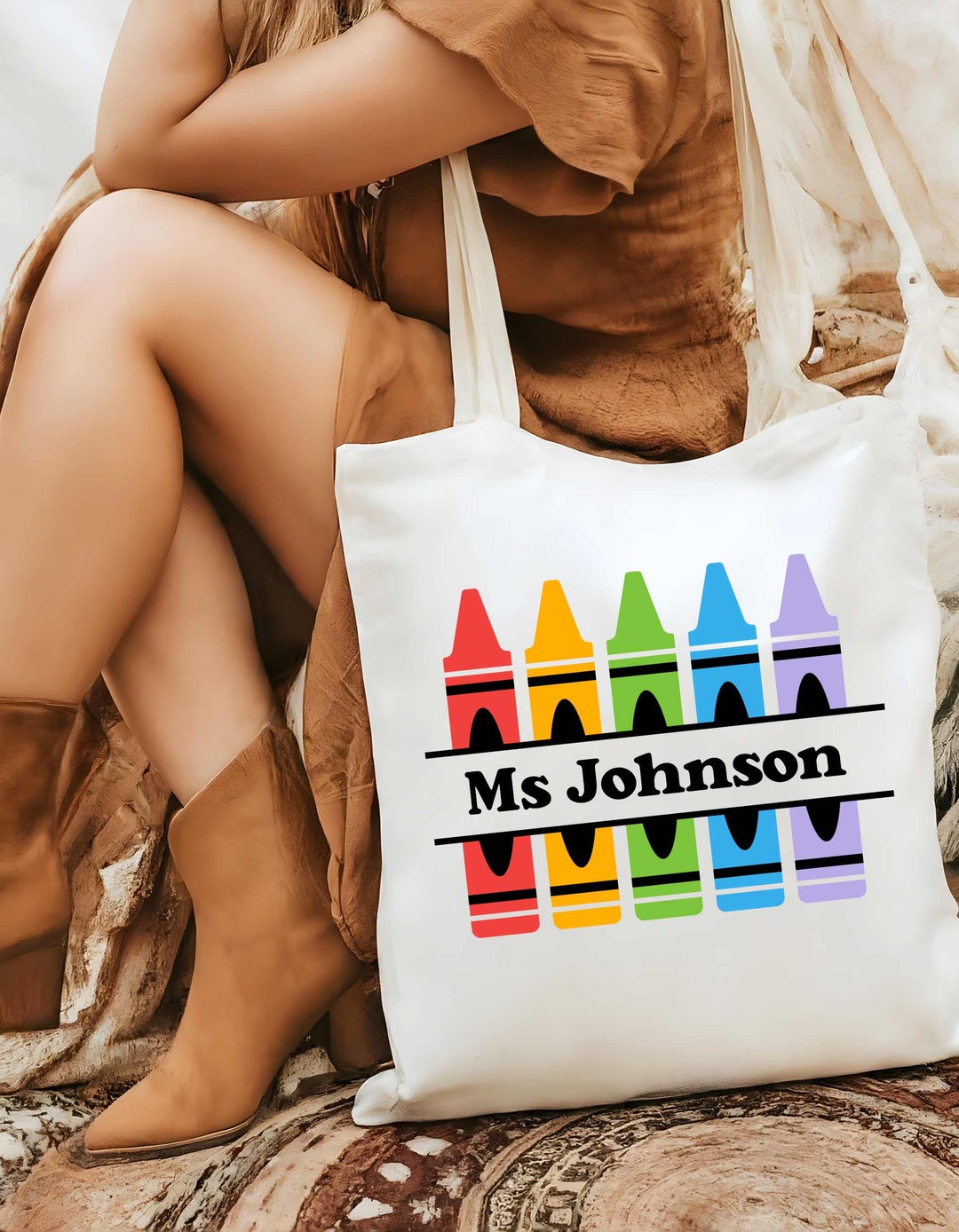 Personalized Teacher Tote Bag With Crayons Teacher Gift Retired Teacher ...