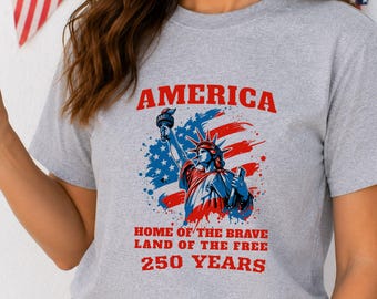Maglietta celebrativa "America 250 Years Patriotic Statue of Liberty" 100% cotone