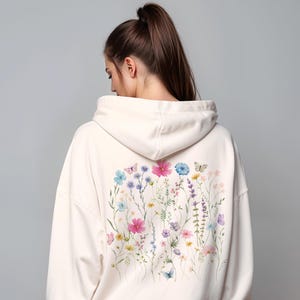 Wildflowers Hoodie, Cottagecore Floral Hoodie, Flowered Hoodie, Botanical Flower Hooded Sweatshirt, Flower Hoodie Boho, Natural Pullover