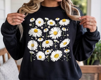 Daisy Flower Sweatshirt, Floral Daisy Sweatshirt, Daisy Flower Sweater, Botanical Pressed Flowers Sweatshirt, Nature Wildflower Sweatshirt