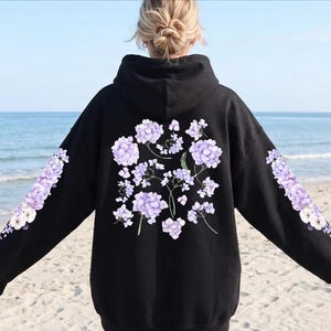 Hydrangea Hoodie, Pastel Botanical Floral Hoodie, Pressed Flowers Pullover