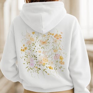 Hoodie wilde bloemen, bloemenbotanisch sweatshirt met capuchon, Flower Lovers-hoodie, shirt Cottagecore Aesthetics, shirt vlinderbloem
