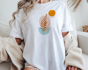 Boho Minimal Shirt, Abstract Boho Tshirt, Boho Art Shirt, Gift For Boho Lover, Botanical Tee, Wildflower Cottagecore Shirt, Garden Lover