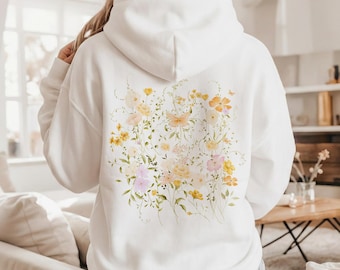 Wildflowers Hoodie, Floral Botanical Hooded Sweatshirt, Flower Lovers Hoodie, Cottagecore Aesthetics Shirt, Butterfly Flower Shirt