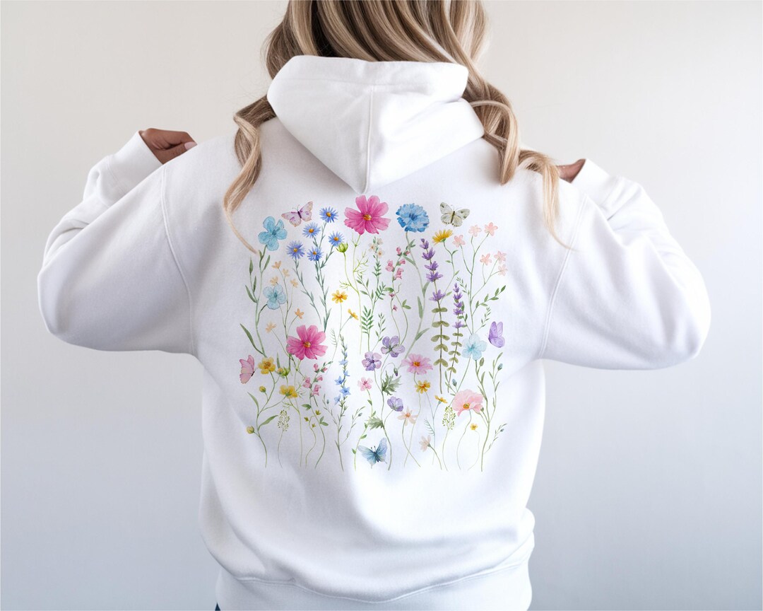 Wildflower Floral Hoodie, Cottagecore Botanical Sweatshirt - Etsy