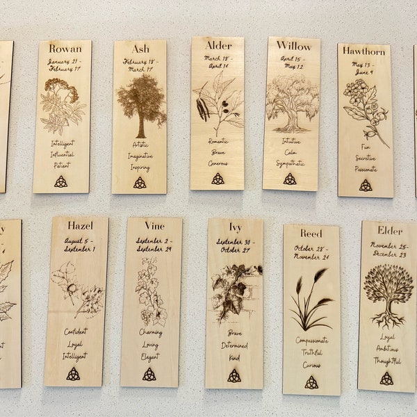 Personalized Birth Tree Celtic Astrology Bookmark Custom Wood Engraved