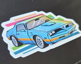 Pontiac Firebird Car Sticker - Fun Colors Comic Style - Classic Car- 3in Water/UV Resistant