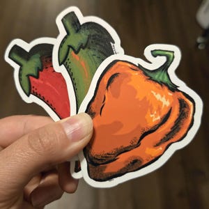 Chili Peppers- Hot pepper - Jalapeños - Habanero - Green/Red/Orange - Spicy - Love Chili - Vinyl Sticker - 3in Water/UV Resistant