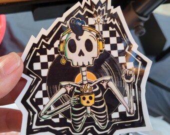 Skull Coffee Music Vinyl Sticker