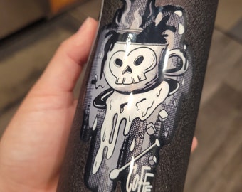 Skull Coffee Mug Vinyl Sticker - Black and White Art