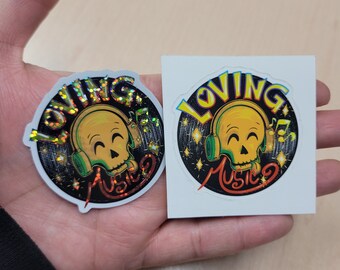 Glitter Music Skull Sticker - Vinyl Record LP Art