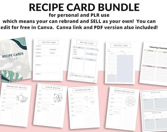 Recipe Card Bundle|digital file|editable Canva| MRR