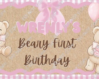 Beary First Birthday|Digital File| Canva Template