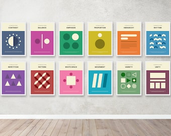 12 Design Principles Poster Bundle -  Home Office School Decor, Creativity Minimalistic Wall Art, Design Inspiration Print, Last-minute Gift