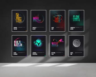 8 Designinspirationsposters med mörkt tema - Hemmakontor, skoldekor, kreativitet, modern väggkonst, 3D-tryck, sista minuten-present
