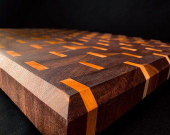 Luxury End Grain Walnut and Cherry Cutting Board | Elegant End Grain Wood Butcher Block | Craftsman Wooden Chopping Block