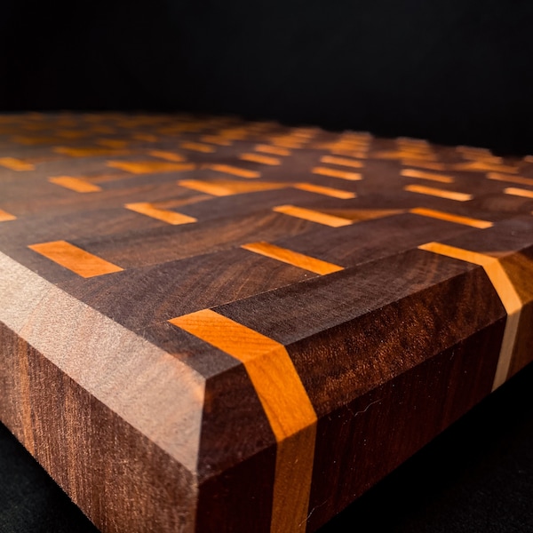 Luxury End Grain Walnut and Cherry Cutting Board | Elegant End Grain Wood Butcher Block | Craftsman Wooden Chopping Block