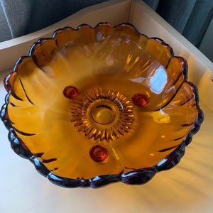 Vintage Indiana Glass Amber Sunflower Footed Bowl