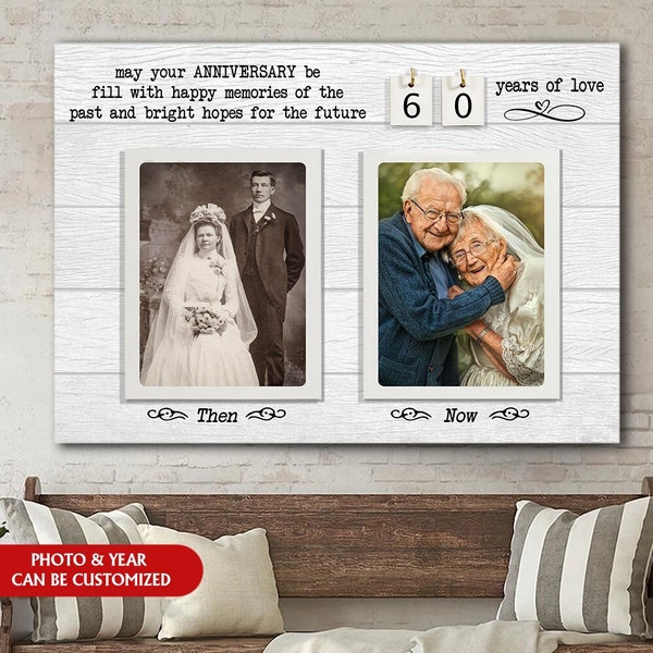 Then and Now Celebrate Years of Love Canvas | Anniversary Gift | Wedding Anniversary Gift for Parents/Couples