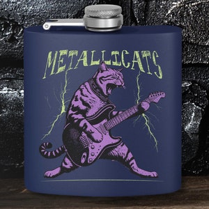 Metallicats Stainless Steel Flask, Unique Gift for Metal Fans, Metallica Inspired, Rock Star Inspired Drinkware, Dark Academia Flask, Cat