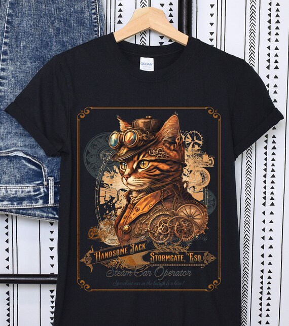 Steampunk T-Shirt Cat & Goggles Shirt Steampunk T-Shirt Cat & Goggles Shirt