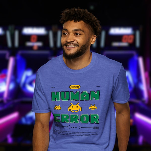 Human Error Video Game T-Shirt, Gamer Guy T-Shirt, Gamer Girl T-Shirt, 1980's Shirt, Gift for Gamers, Retro Gaming Graphic Tee, Gift for Dad